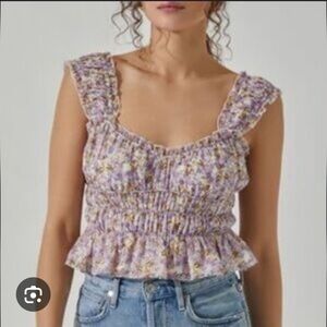 Fairy whimsy celestial smocked tiered ruffle sleeveless lavender floral‎ Sz L